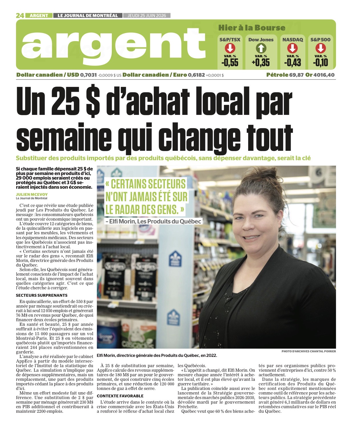 25 $ par semaine pour changer l'économie du Québec