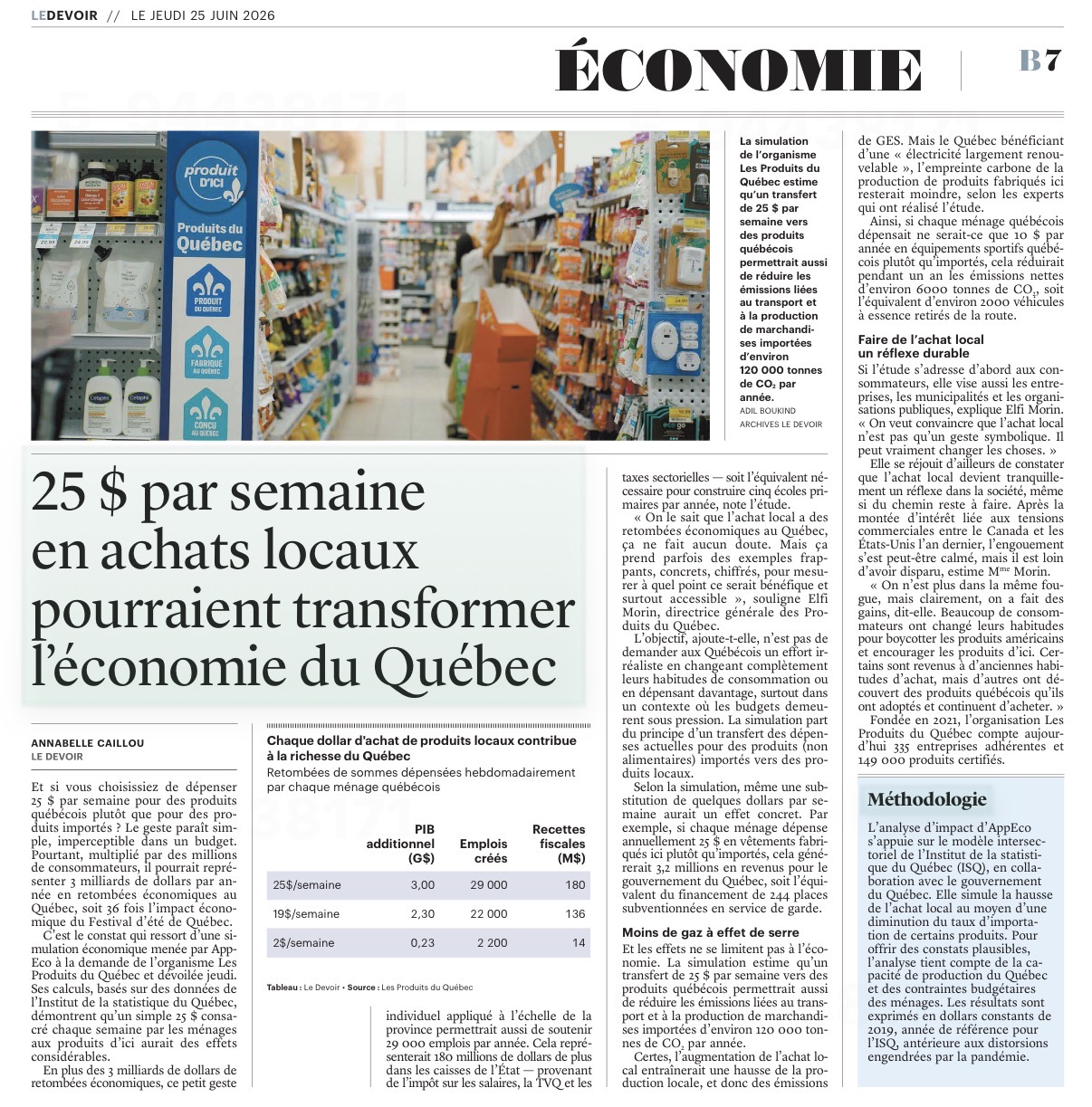 Dépenser 25$ par semaine en produits locaux pourrait transformer l’économie du Québec